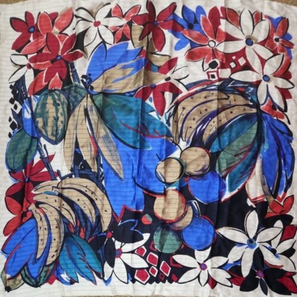 CHRISTIAN FISCHBACHER FLORAL  fruit soft bright colors‎ silk scarf 33×33